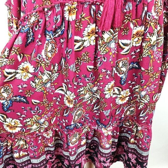 Altar'd State Magenta Floral Puff Sleeve Open Back Tie Front Peasant Dress S - Picture 5 of 7